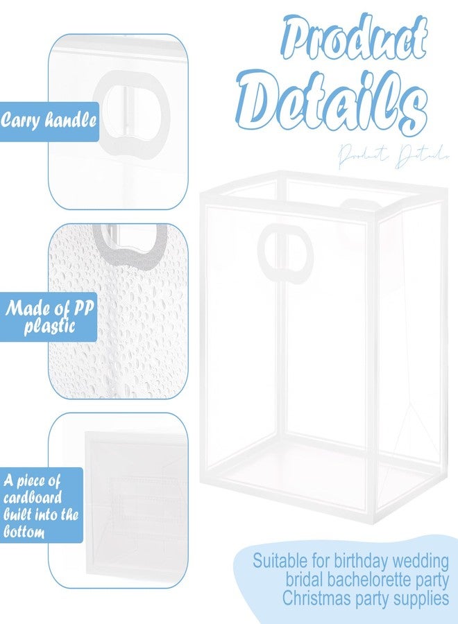 Tenare 12 Pack 4×2.8×4.5 Inch Mini Clear Plastic Gift Bags with Handles Valentines Extra Small Transparent Party Favor Bags Bulk with Ribbon Tissue Paper for Wedding Party Supplies(White) - Image 3